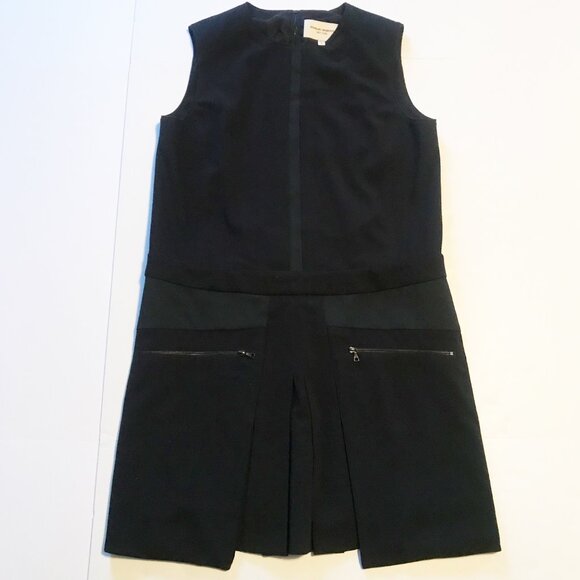 PUBLIC SCHOOL NYC Black Midi Pleated Drop Waist Sleeveless Shift Dress Womens 8 - Picture 3 of 9